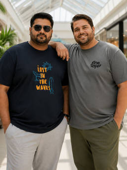 RIGO - Men Plus Casual Printed Crew Neck Cotton T-Shirts (Pack of 2)