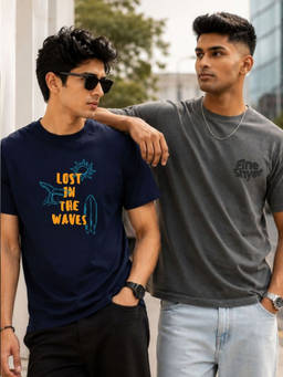 RIGO - Men Casual Printed Crew Neck Cotton T-Shirts (Pack of 2)