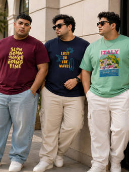 RIGO - Men Plus Casual Printed Crew Neck Cotton T-Shirts (Pack of 3)
