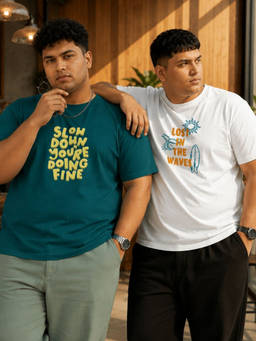 RIGO - Men Plus Casual Printed Crew Neck Cotton T-Shirts (Pack of 2)