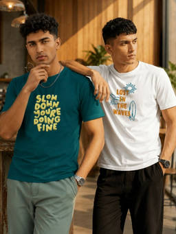 RIGO - Men Casual Printed Crew Neck Cotton T-Shirts (Pack of 2)