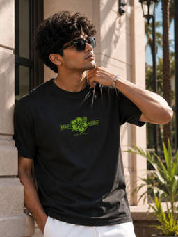 RIGO - Men Black Printed Crew Neck Cotton T-Shirt