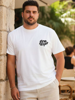 RIGO - Plus Size Men Printed White Crew Neck Cotton T-Shirt