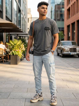 RIGO - Men Grey Printed Crew Neck Cotton T-Shirt