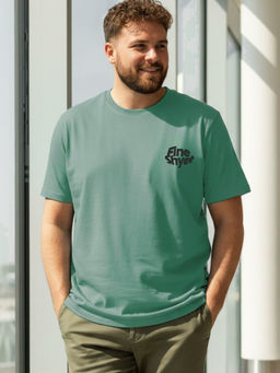 RIGO - Plus Size Men Printed Green Crew Neck Cotton T-Shirt