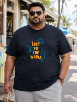 RIGO - Plus Size Men Navy Blue Crew Neck Cotton T-Shirt