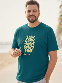 RIGO - Plus Size Men Teal Crew Neck Cotton T-Shirt