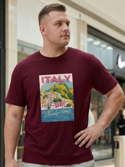 RIGO - Plus Size Men Maroon Crew Neck Cotton T-Shirt
