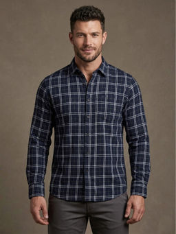 Club York - Navy Blue Checks Casual Shirt