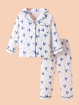 Hopscotch - Boys White Aeroplane Shirt & Pajama