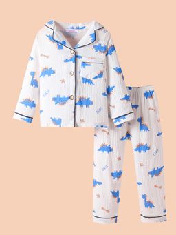 Hopscotch - Boys White Dino Shirt & Pajama
