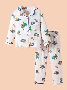 Hopscotch - Boys White Animal Shirt & Pajama