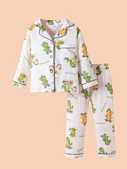 Hopscotch - Boys White Animal Shirt & Pajama