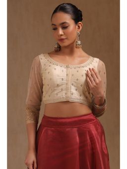 Soch - Womens Cream Tussar Embroidered Padded Blouse With Sequins
