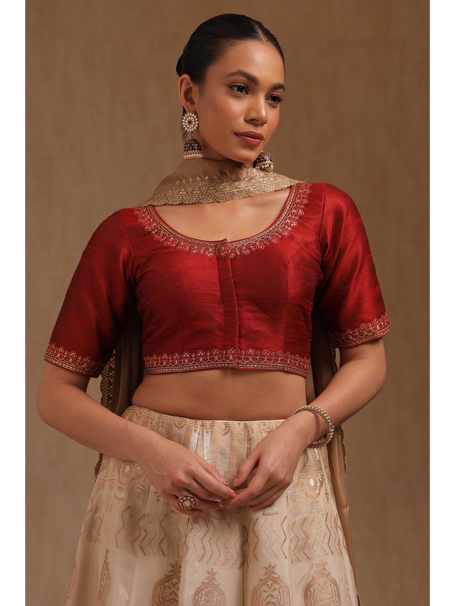 soch Womens Maroon Tussar Embroidered Padded Blouse With Sequins-picture-38