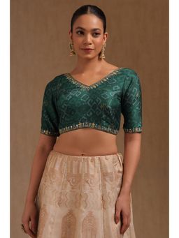 Soch - Womens Green Silk Ethnic Motifs Padded Blouse With Mirror Work