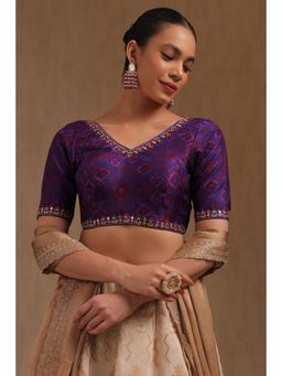 Soch - Womens Blue Silk Ethnic Motifs Padded Blouse With Mirror Work