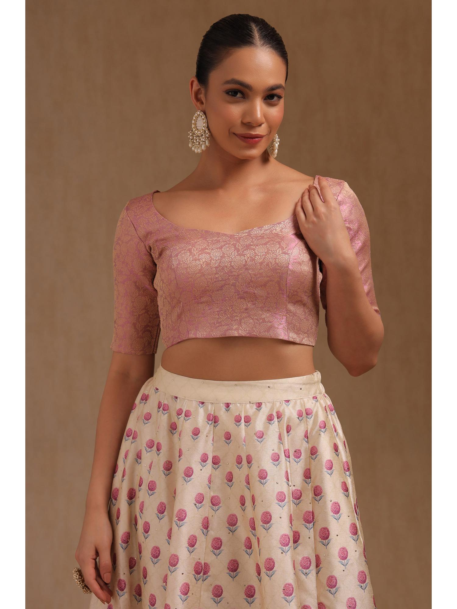 soch Womens Onion Pink Tussar Floral Print Padded Blouse-picture-22