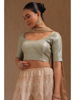 Soch - Womens Turquoise Tussar Floral Print Padded Blouse