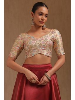 Soch - Womens Cream Tussar Floral Print Padded Blouse With Zari Woven