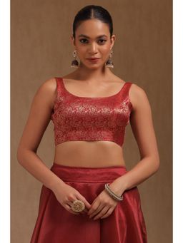 Soch - Womens Red Tissue Zari Woven Padded Blouse With Zari Woven