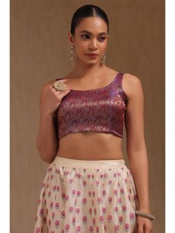 Soch - Womens Purple Tissue Zari Woven Padded Blouse With Zari Woven