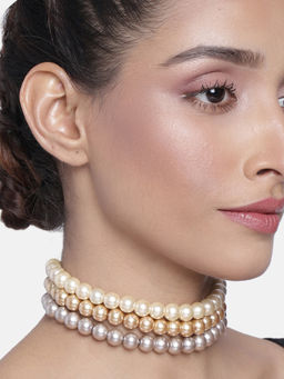 Estele - Gold Plated Charming Multi-Colour Three Line Pearl Choker for Women