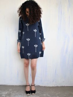 Chidiyaa - Blue Floral Blockprinted Cotton Shift Dress