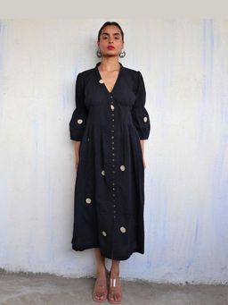 Chidiyaa - Black Pure Cotton Polka Dot Dress