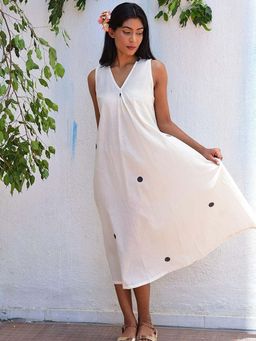 Chidiyaa - Lunar Lace Handblockprinted Cotton White Dress