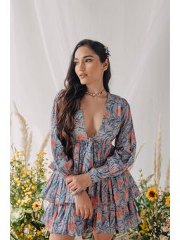 Old Marigold - Chicca Blue Printed Cotton Layered Mini Dress