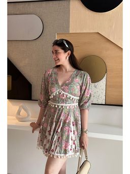 Old Marigold - Diaz Pastel Green Printed Cotton Mini Dress