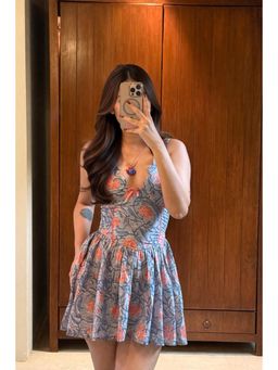 Old Marigold - Kylie Blue Printed Cotton Sleeveless Mini Dress