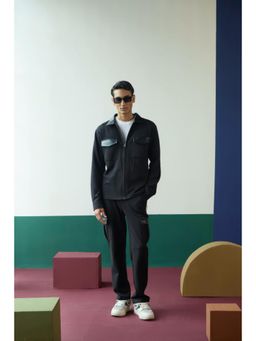 Muvazo - Black Cotton Solid/Plain Jacket With Pant