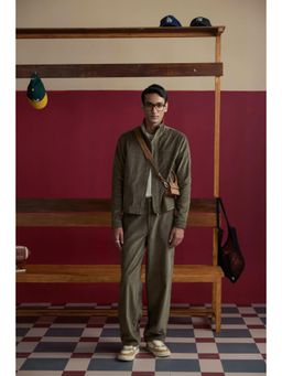 Muvazo - Brown Corduroy Solid/Plain Jacket With Pant