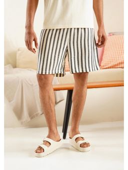 Muvazo - Black Pure Cotton Regular Stripes Shorts
