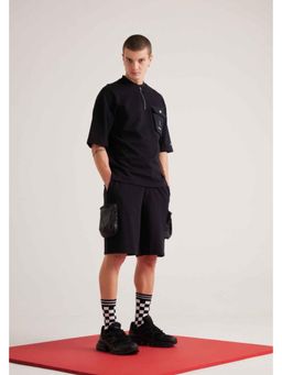 Muvazo - Black Cotton Relaxed Solid Shorts