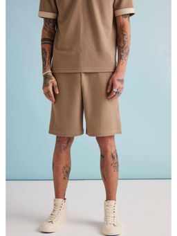 Muvazo - Brown Polyester Relaxed Checks Shorts