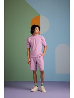 Muvazo - Lavender Knitted Stripes T-Shirt With Shorts