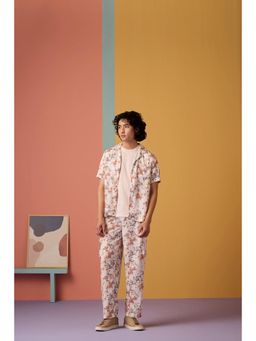 Muvazo - Brown Jacquard Floral Shirt With Pant