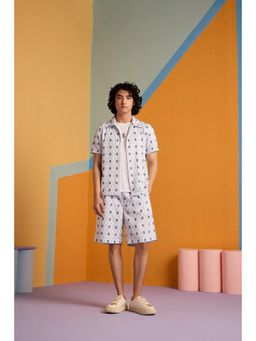 Muvazo - Blue Polyester Geometric Shirt With Shorts