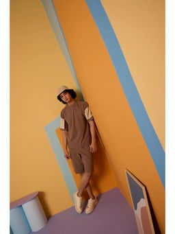 Muvazo - Brown Cotton Blend Solid/Plain T-Shirt With Shorts