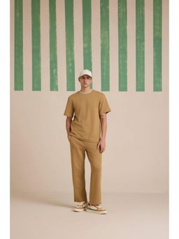 Muvazo - Brown Jacquard Solid/Plain T-Shirt With Pant