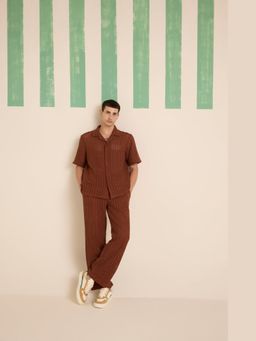 Muvazo - Brown Crochet Textured Shirt With Pant