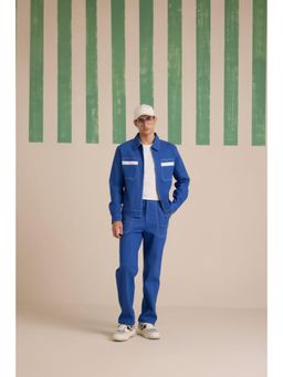 Muvazo - Blue Denim Solid/Plain Jacket With Pant