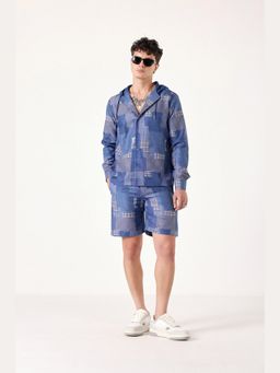 Muvazo - Blue Linen Checks Shirt With Shorts