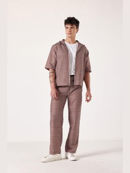 Muvazo - Brown Linen Checks Shirt With Pant
