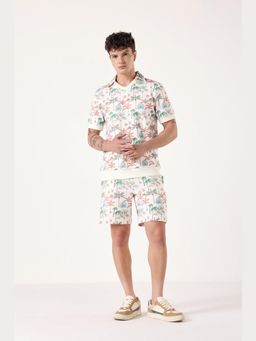 Muvazo - Beige Polyester Relaxed Printed Shorts