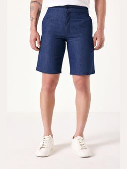 Muvazo - Navy Blue Denim Relaxed Solid Shorts