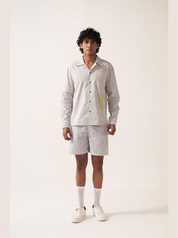 Muvazo - Off White Cotton Stripes Shirt With Shorts